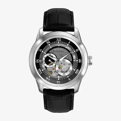 Bulova® Mens Black Leather Automatic Skeleton-Dial Watch