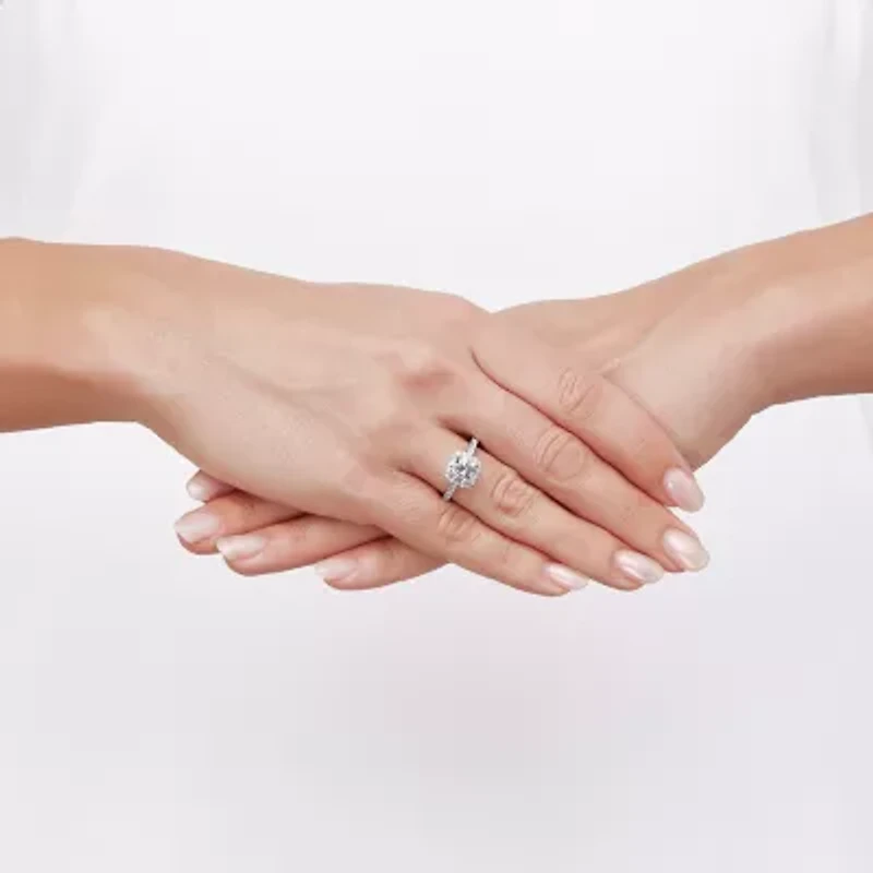 (H-I / Si1-Si2) Womens 2 CT. T.W. Lab Grown White Diamond 10K Gold Round Side Stone Halo Engagement Ring