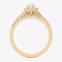 (G-H / Si1-Si2) Womens 7/8 CT. T.W. Lab Grown White Diamond 10K Gold Oval Side Stone Halo Bridal Set