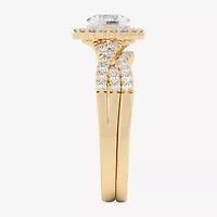 (G-H / Si1-Si2) Womens 7/8 CT. T.W. Lab Grown White Diamond 10K Gold Oval Side Stone Halo Bridal Set