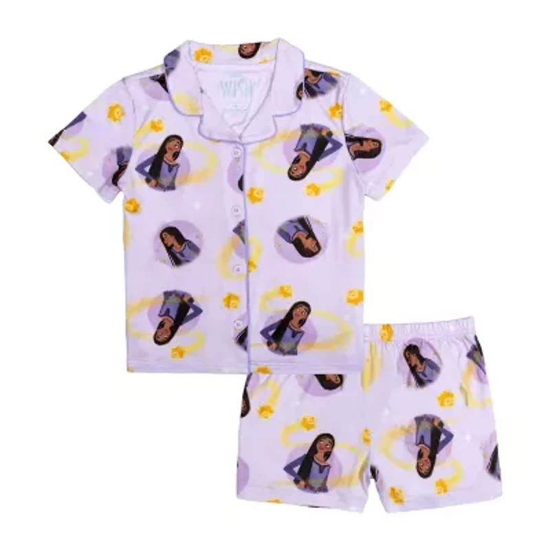 Disney Collection Little & Big Kid Girls Wish V-Neck Short Sleeve 2-pc. Pajama Sets