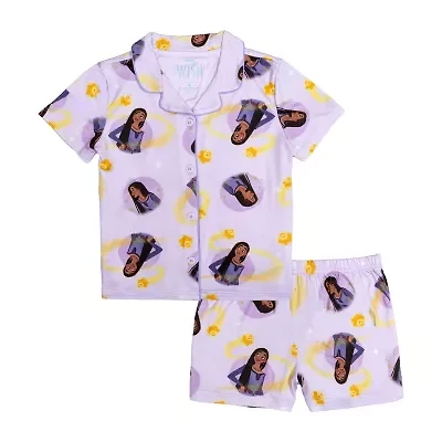 Disney Collection Little & Big Kid Girls Wish V-Neck Short Sleeve 2-pc. Pajama Sets