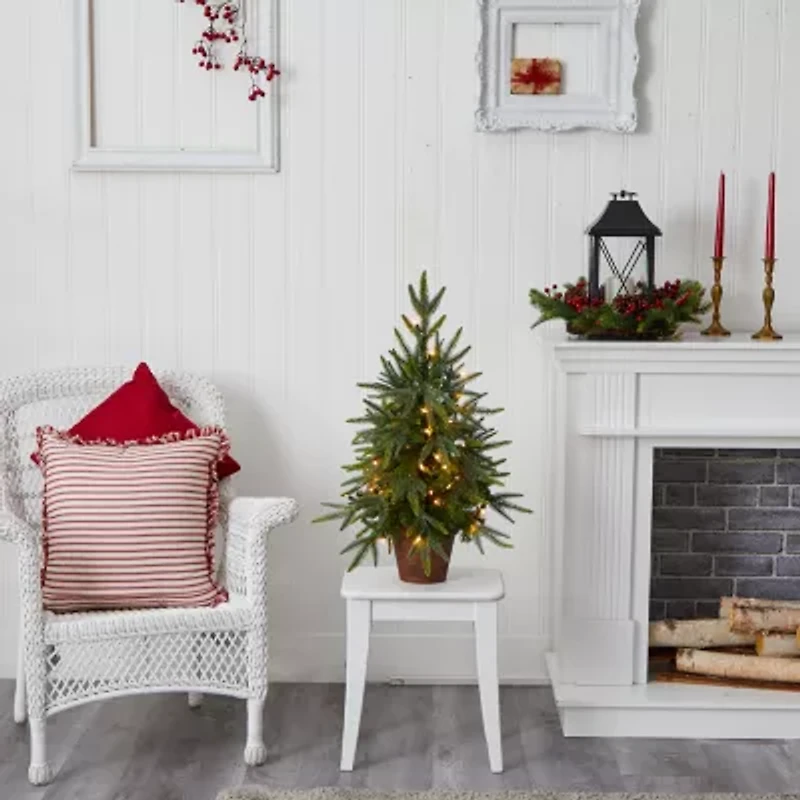 Nearly Natural Planter And Clear Lights 2 1/2 Foot Pre-Lit Christmas Tree