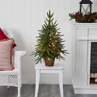 Nearly Natural Planter And Clear Lights 2 1/2 Foot Pre-Lit Christmas Tree