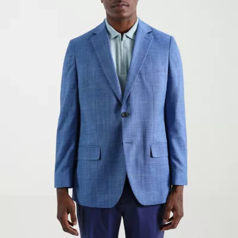 Haggar JMH Tailored Plaid Mens Windowpane Stretch Fabric Modern Fit Sport Coat