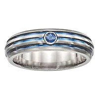 Edward Mirell Mens Genuine Blue Sapphire Titanium Triple grooved Anodized Wedding Band