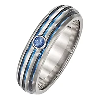 Edward Mirell Mens Genuine Blue Sapphire Titanium Triple grooved Anodized Wedding Band