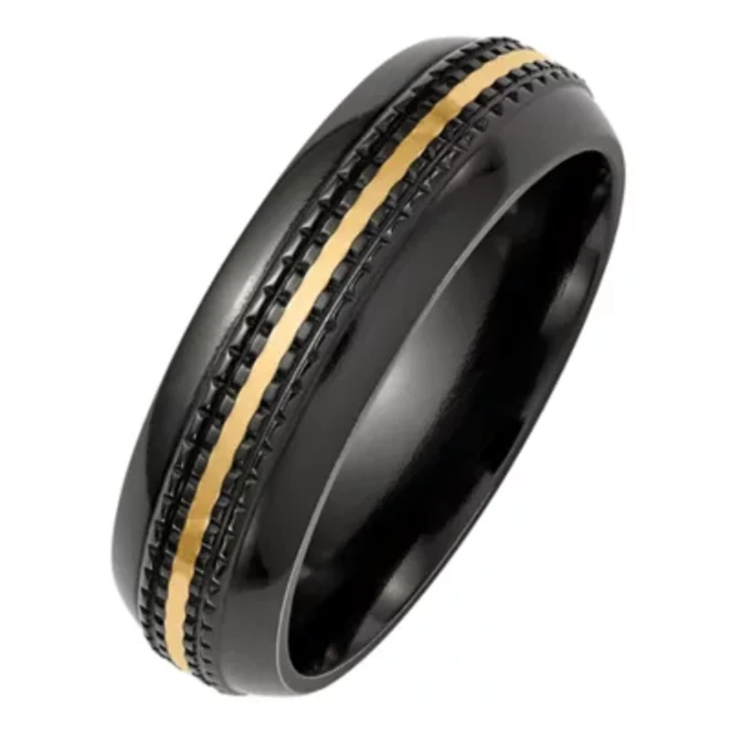 Mens 7MM 14K Gold Titanium Wedding Band
