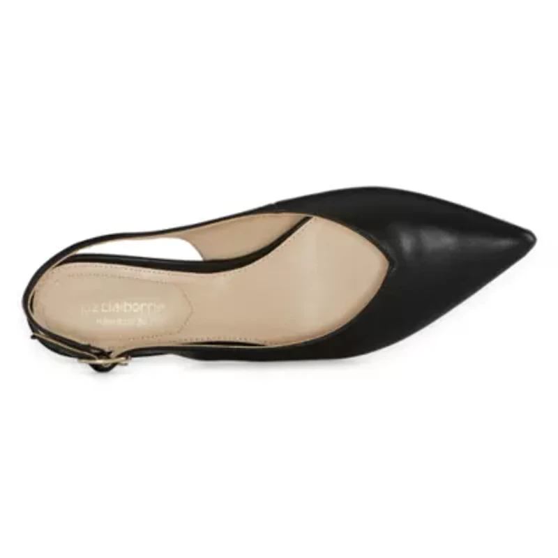 Liz Claiborne Womens Quebec Buckle Pointed Toe Kitten  Heel Pumps