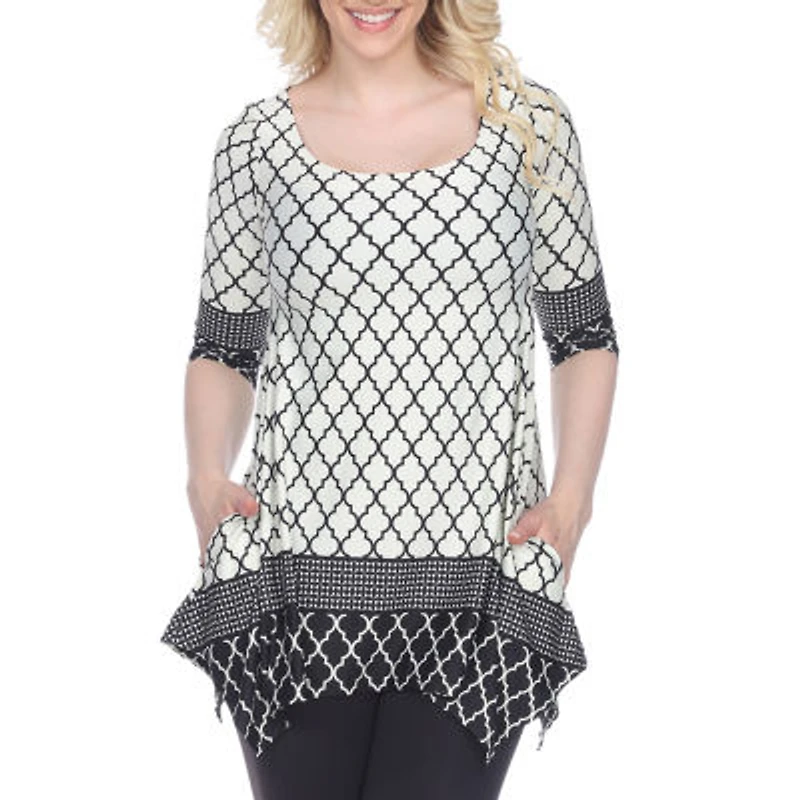 White Mark Womens Round Neck 3/4 Sleeve Tunic Top