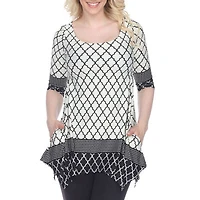 White Mark Womens Round Neck 3/4 Sleeve Tunic Top