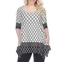 White Mark Womens Round Neck 3/4 Sleeve Tunic Top