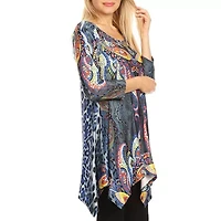 White Mark Womens Round Neck 3/4 Sleeve Tunic Top