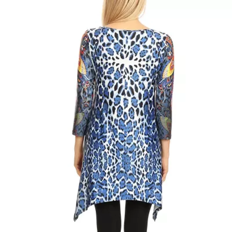 White Mark Womens Round Neck 3/4 Sleeve Tunic Top