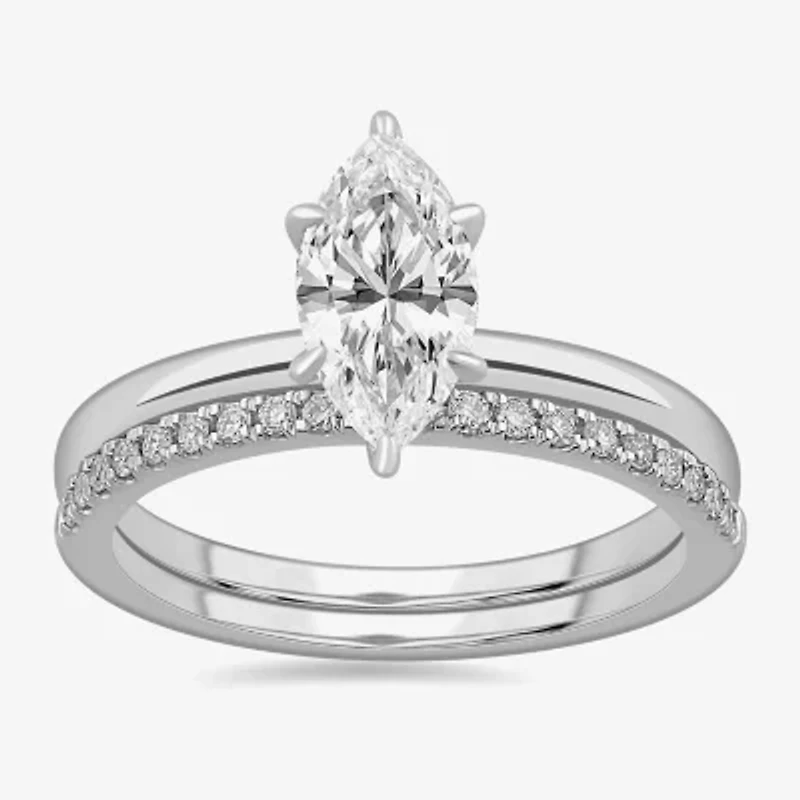 Womens 1 1/4 CT. T.W. Lab Grown White Diamond 14K White Gold Marquise Solitaire Bridal Set