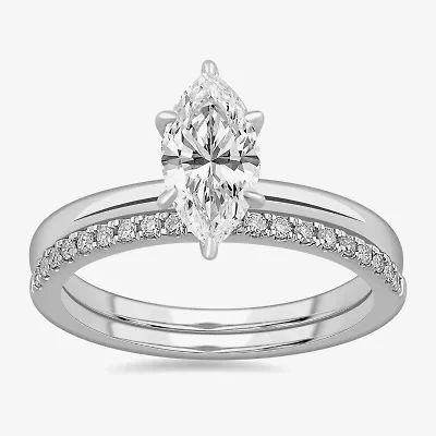 Womens 1 1/4 CT. T.W. Lab Grown White Diamond 14K White Gold Marquise Solitaire Bridal Set