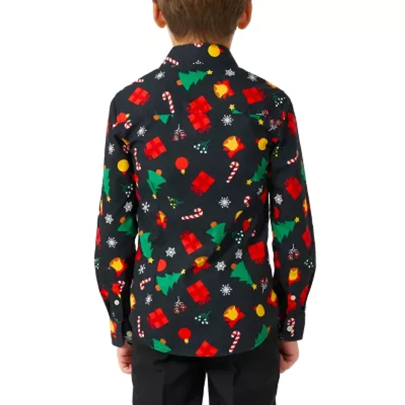 Opposuits Christmas Little Boys Spread Collar Long Sleeve Dress Shirt