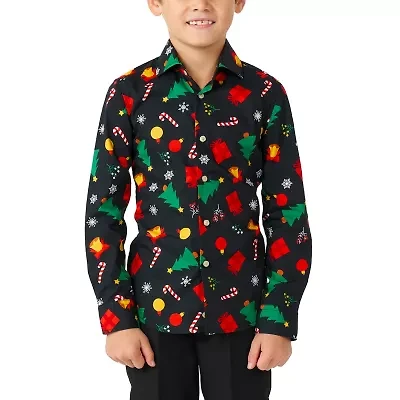 Opposuits Christmas Little Boys Spread Collar Long Sleeve Dress Shirt