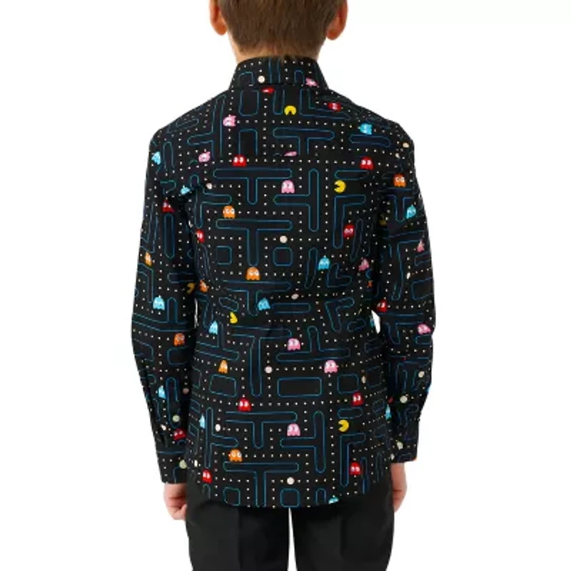 Opposuits Little Boys Spread Collar Long Sleeve Pacman Dress Shirt