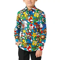 Opposuits Little Boys Spread Collar Long Sleeve Super Mario Dress Shirt