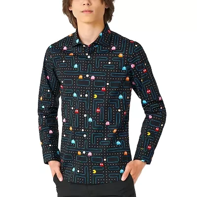 Opposuits Big Kid Boys Spread Collar Long Sleeve Pacman Dress Shirt
