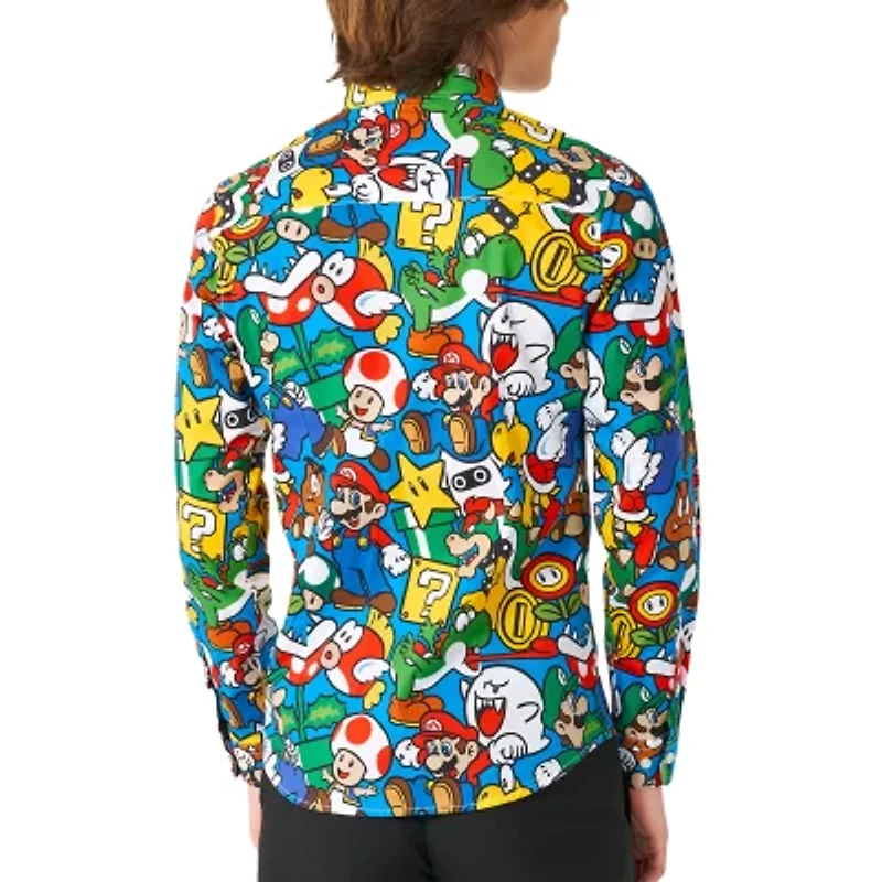 Opposuits Big Kid Boys Spread Collar Long Sleeve Super Mario Dress Shirt