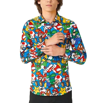 Opposuits Big Kid Boys Spread Collar Long Sleeve Super Mario Dress Shirt