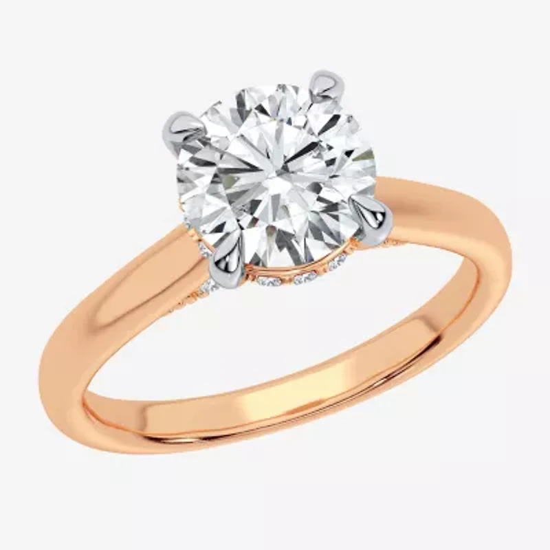 (G-H / Si1-Si2) Womens 3 1/4 CT. T.W. Lab Grown White Diamond 14K Rose Gold Round Solitaire Engagement Ring