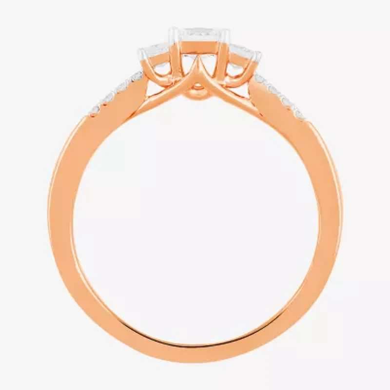 Love Lives Forever (F / Si2) Womens 1/2 CT. T.W. Lab Grown White Diamond 10K Gold Side Stone 3-Stone Engagement Ring