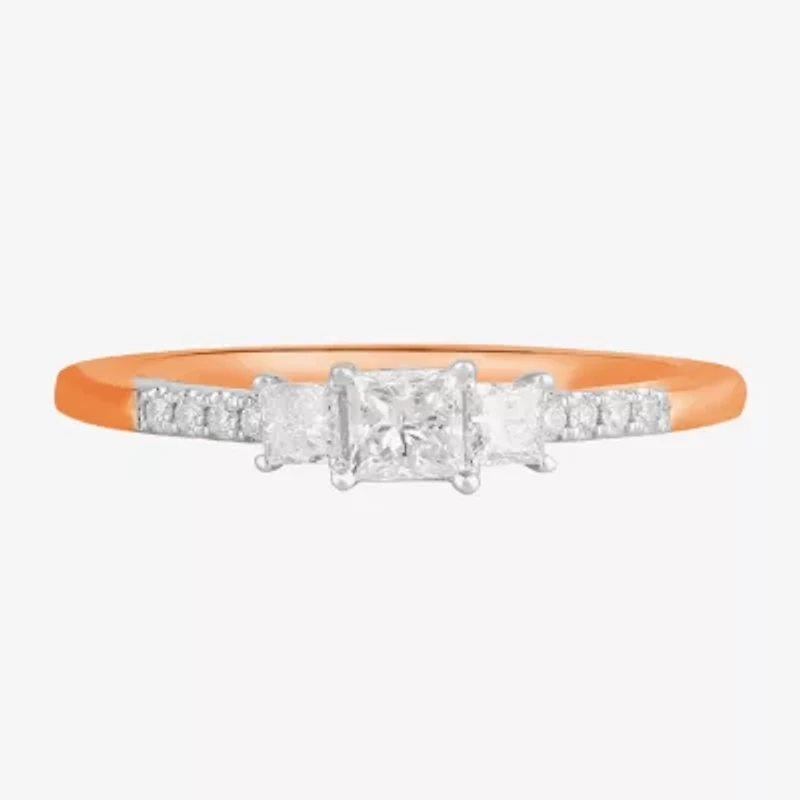 Love Lives Forever (F / Si2) Womens / CT. T.W. Lab Grown White Diamond 10K Gold Side Stone 3-Stone Engagement Ring