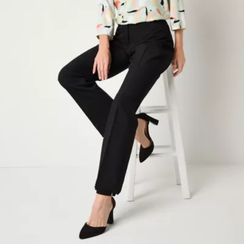 Liz Claiborne Audra Tailored Curvy Womens Adaptive Easy-on + Easy-off Straight Mid Rise Trouser