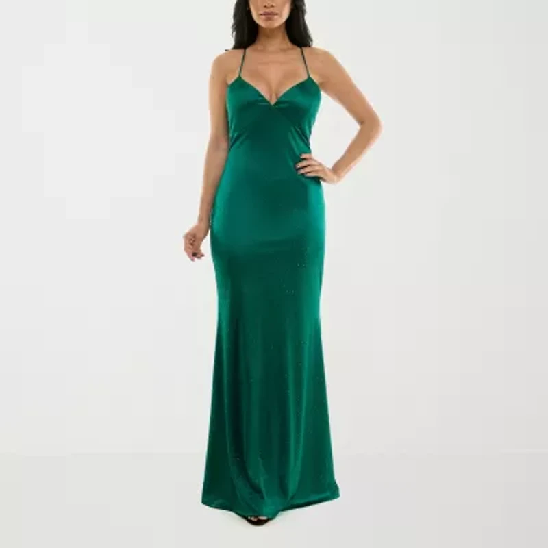 Trixxi Womens Juniors Sleeveless Embellished Satin Bodycon Dress