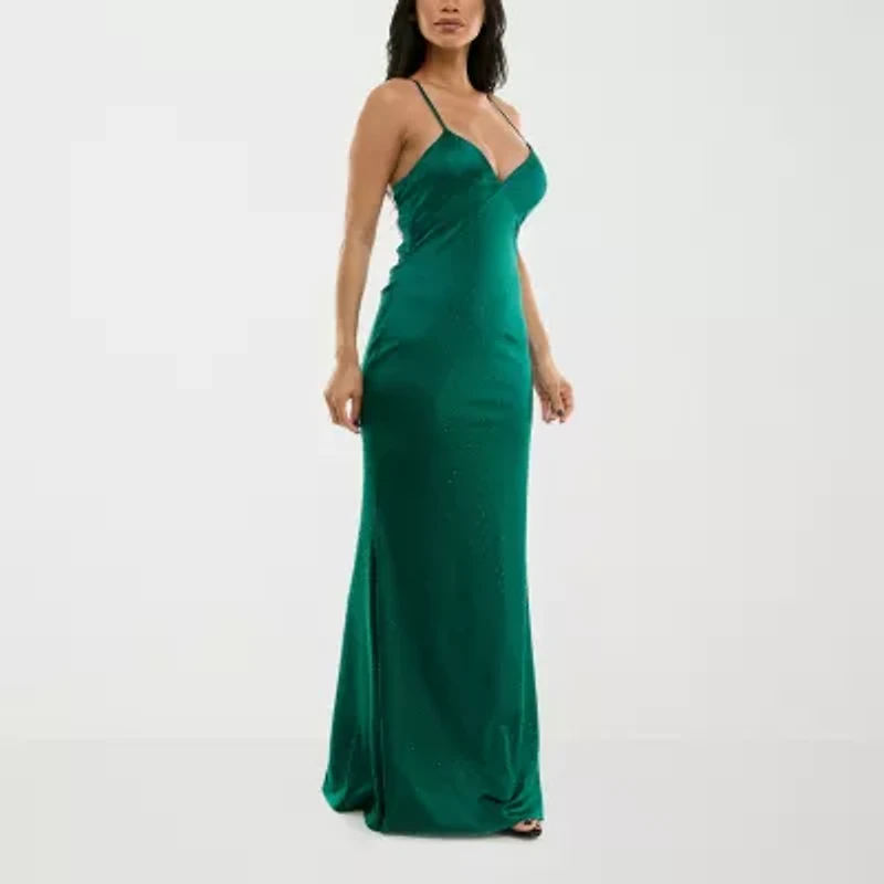 Trixxi Womens Juniors Sleeveless Embellished Satin Bodycon Dress