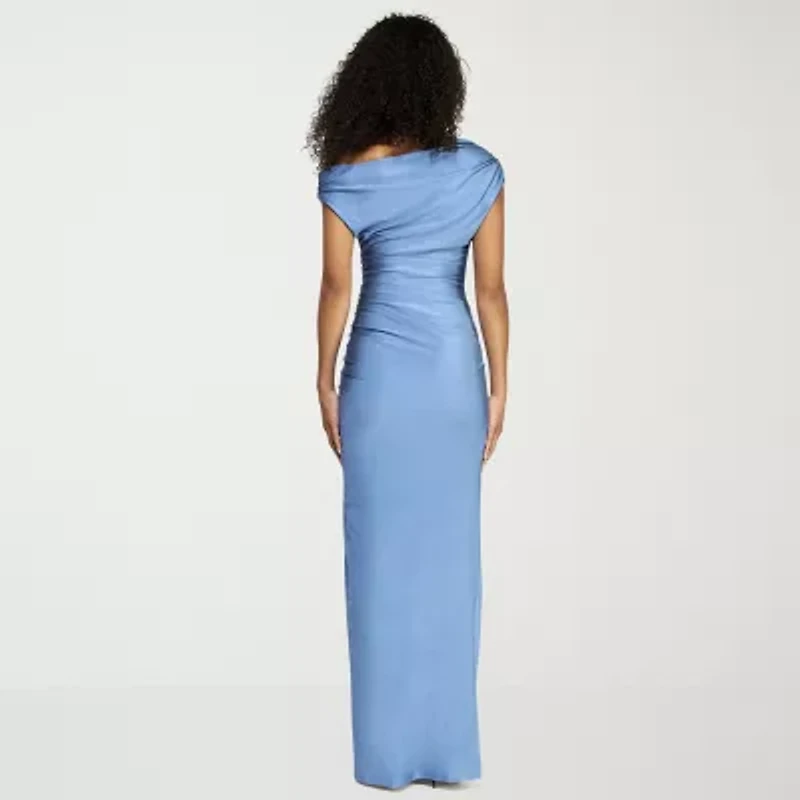 Premier Amour Womens One Shoulder Short Sleeve Fitted Gown