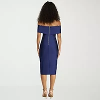 Premier Amour Womens Off The Shoulder Short Sleeve Midi Sheath Dress