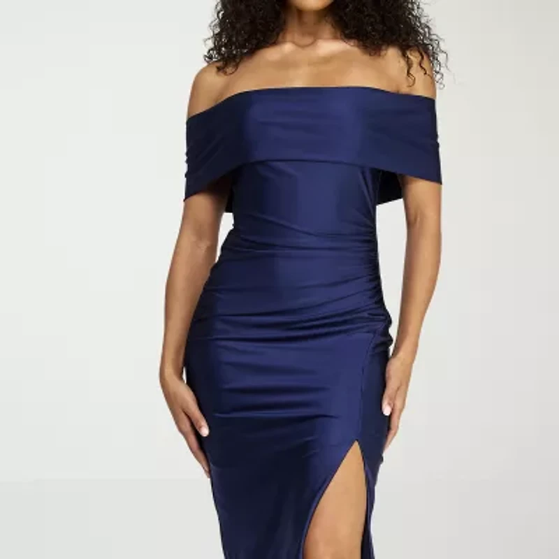 Premier Amour Womens Off The Shoulder Short Sleeve Midi Sheath Dress