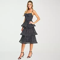 Premier Amour Womens Sleeveless Polka Dot Fit + Flare Dress