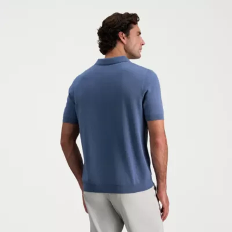 Haggar Linen Blend Retro Stripe Mens Short Sleeve Button Polo Sweater