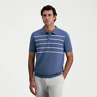 Haggar Linen Blend Retro Stripe Mens Short Sleeve Button Polo Sweater