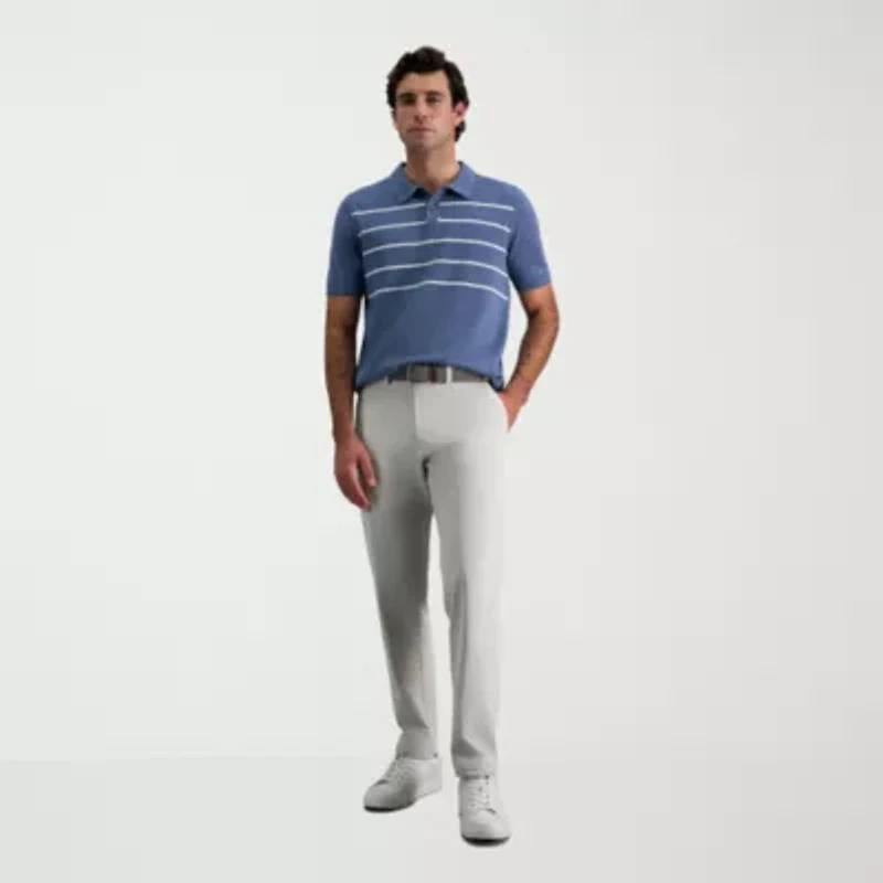 Haggar Linen Blend Retro Stripe Mens Short Sleeve Button Polo Sweater