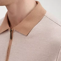 Haggar Rib Knit Zip Front Mens Regular Fit Short Sleeve Polo Shirt