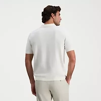 Haggar Linen Blend Retro Stripe Mens Short Sleeve Button Polo Sweater