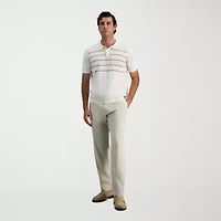 Haggar Linen Blend Retro Stripe Mens Short Sleeve Button Polo Sweater