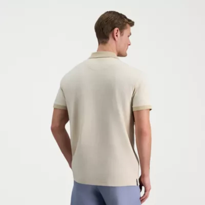 Haggar Rib Knit Zip Front Mens Regular Fit Short Sleeve Polo Shirt