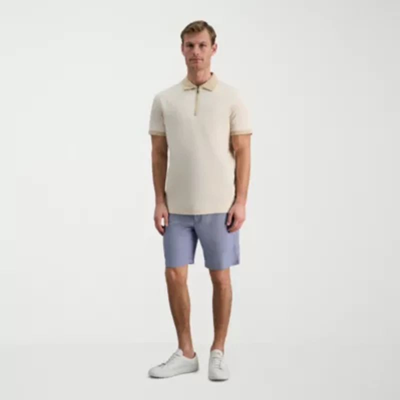 Haggar Rib Knit Zip Front Mens Regular Fit Short Sleeve Polo Shirt