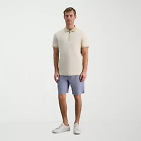 Haggar Rib Knit Zip Front Mens Regular Fit Short Sleeve Polo Shirt