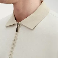 Haggar Rib Knit Zip Front Mens Regular Fit Short Sleeve Polo Shirt