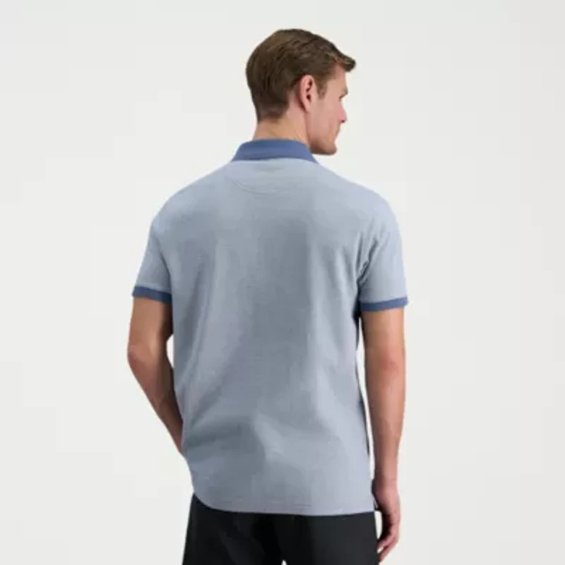 Haggar Rib Knit Zip Front Mens Regular Fit Short Sleeve Polo Shirt