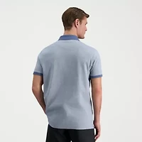 Haggar Rib Knit Zip Front Mens Regular Fit Short Sleeve Polo Shirt