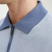 Haggar Rib Knit Zip Front Mens Regular Fit Short Sleeve Polo Shirt